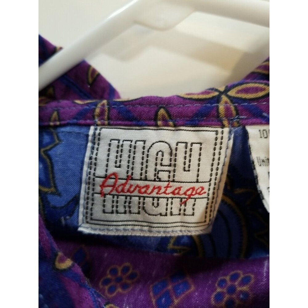 Vtg 80s High Advantage Short Sleeve Shirt Womens 22 Paisley Blue Button Up Hi Lo - Picture 9 of 11